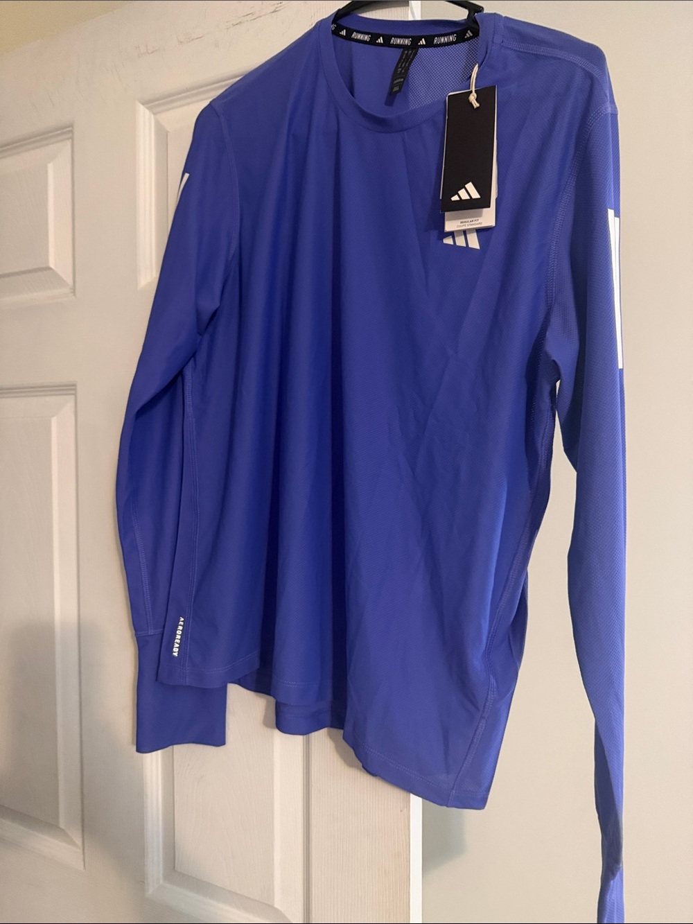 adidas Long Sleeve Performance Running Top in cornflower with White Accents.